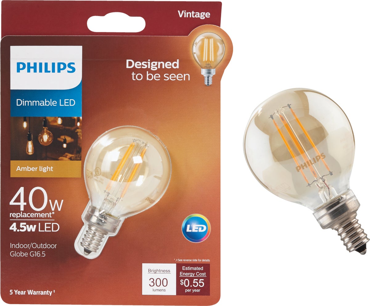Philips 300 Lumens Dimmable LED Soft White Light 4.5w Globe G16.5 Pack of 3 120v 