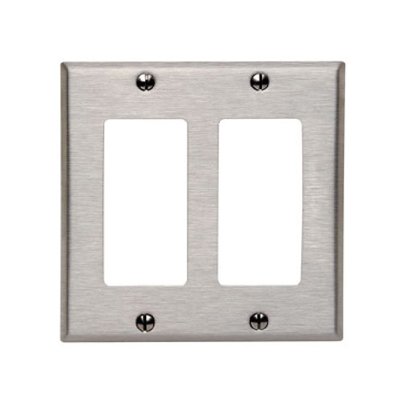 Leviton 84409-000 Wallplate, 4.56 in L, 4-1/2 in W, 2-Gang, Stainless Steel, Stainless Steel, Brushed Stainless Steel