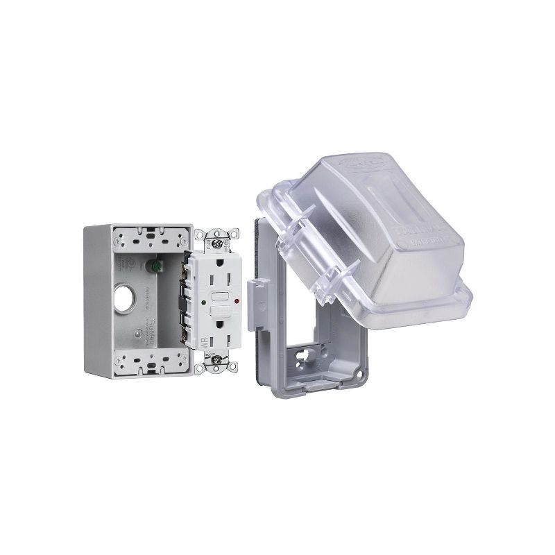 Taymac EXTRA DUTY Series MKG420CS GFCI Receptacle Kit, 5.1 in L, 4.53 in W, Rectangular, 1-Gang, Clear Clear