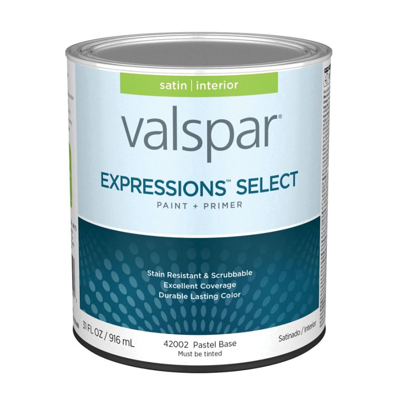 Valspar Expressions Select 4200 05 Latex Paint, Acrylic Base, Satin Sheen, Pastel Base, 1 qt Pastel Base