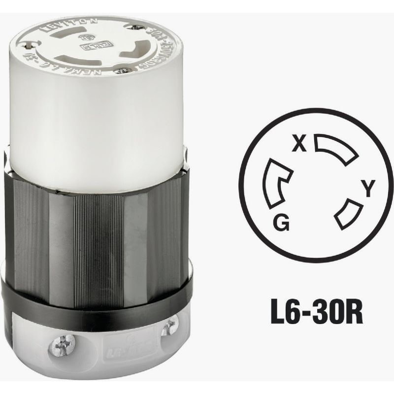 Leviton Industrial Grade Locking Cord Connector Black/White, 30