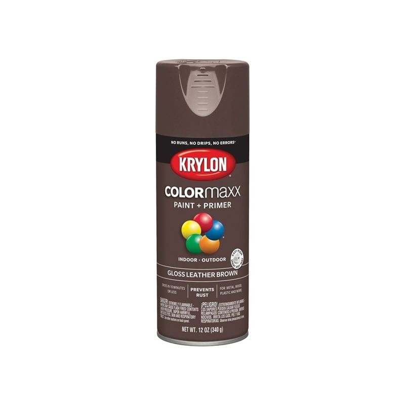 Krylon K05527007 Enamel Spray Paint, Gloss, Leather Brown, 12 oz, Can Leather Brown