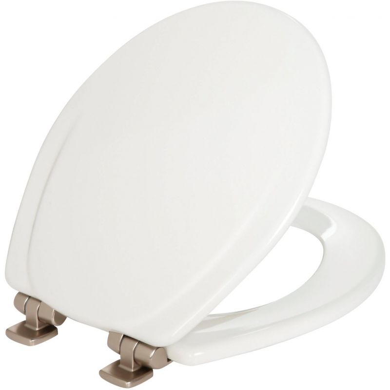 Mayfair Slow Close Toilet Seat with Brushed Nickel Hinges White, Round