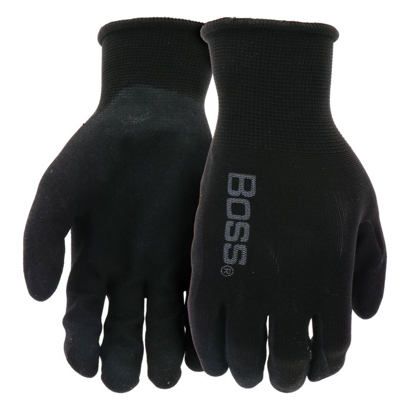 Boss Tactile Grip Series B31252-XL Coated Gloves, XL, Knit Wrist Cuff, Nitrile Coating, Foam Nitrile, Black XL, Black