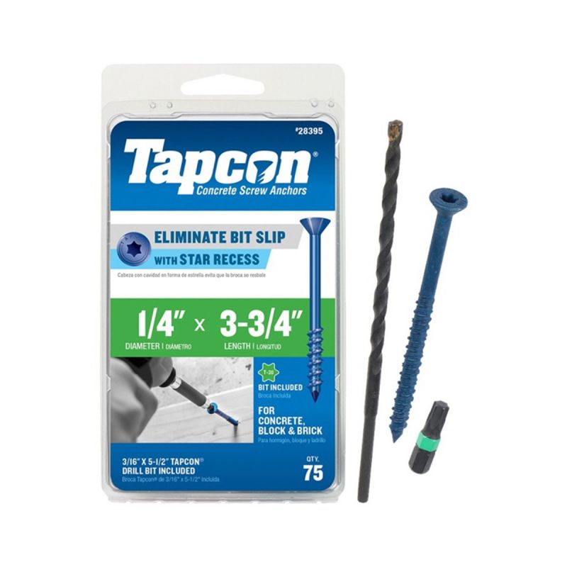 Tapcon 28395 Concrete Screw Anchor, 1/4 in Dia, 3-3/4 in L, Steel, Climaseal Blue