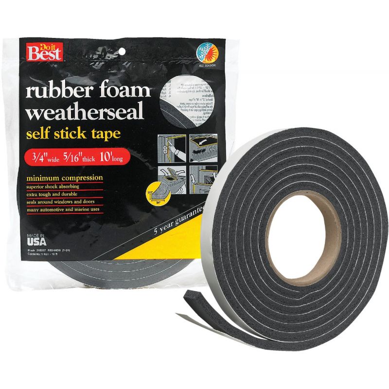 Do it Best Rubber Foam Weatherstrip Tape 3/4&quot; W X 5/16&quot; T X 10&#039; L, Black