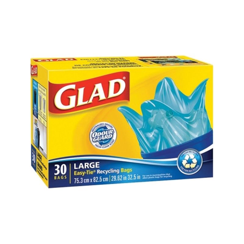 Glad Easy-Tie 11578PAK2 Recycling Bag, L, 77 L, Plastic, Blue L, 77 L, Blue