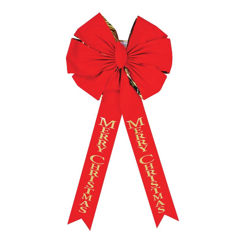 Holidaytrims 6016 Deluxe Outdoor Bow, 2 in H, Velvet, Gold/Red Gold/Red