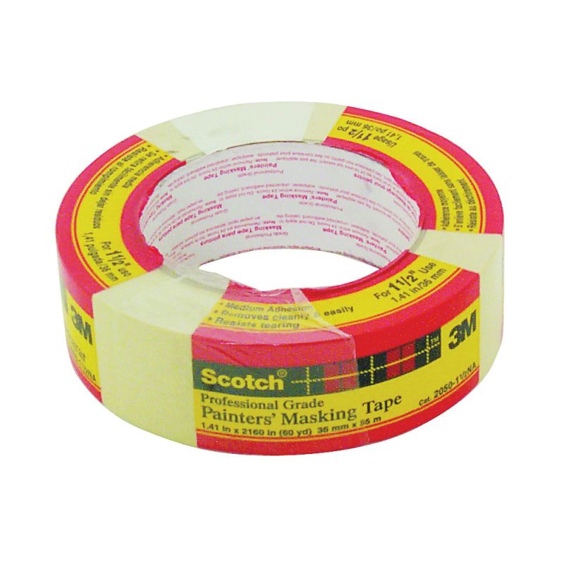 Scotch 20501.5 Masking Tape, 60.1 yd L, 1-1/2 in W, Paper Backing, Beige Beige