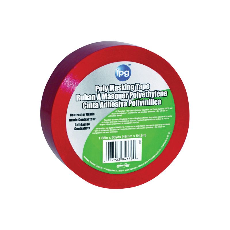 IPG 4379PL Masking Tape, 60 yd L, 2 in W, Polyethylene Backing, Red Red