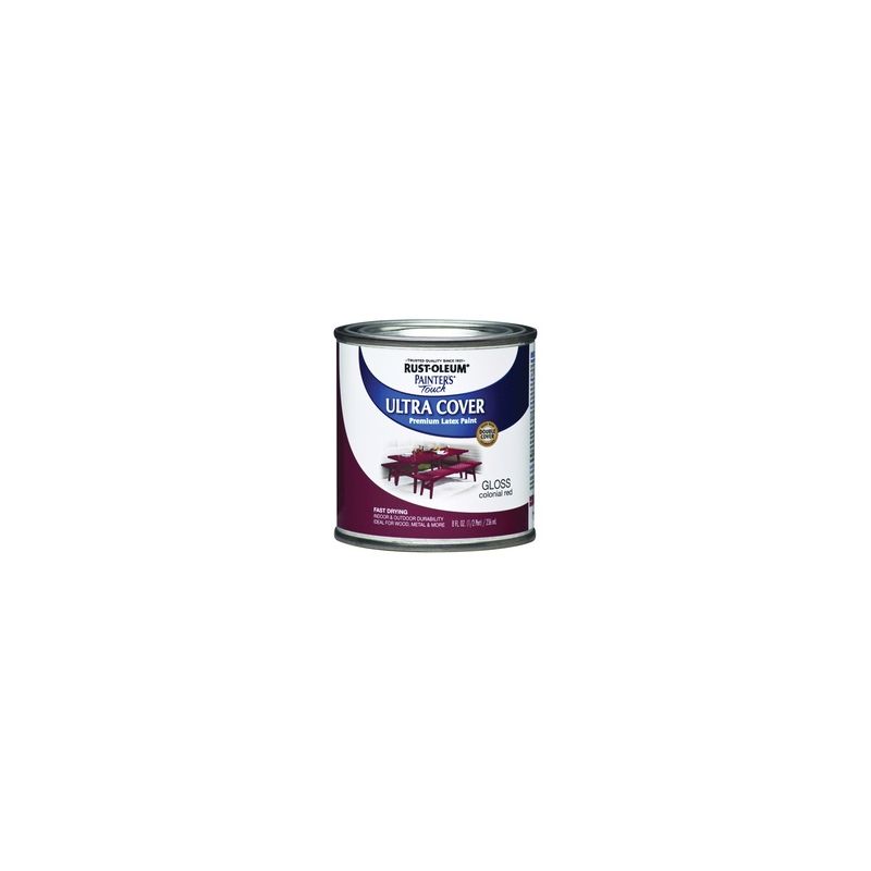 Rust-Oleum 1964730 Enamel Paint, Water, Gloss, Colonial Red, 0.5 pt, Can, 120 sq-ft Coverage Area Colonial Red