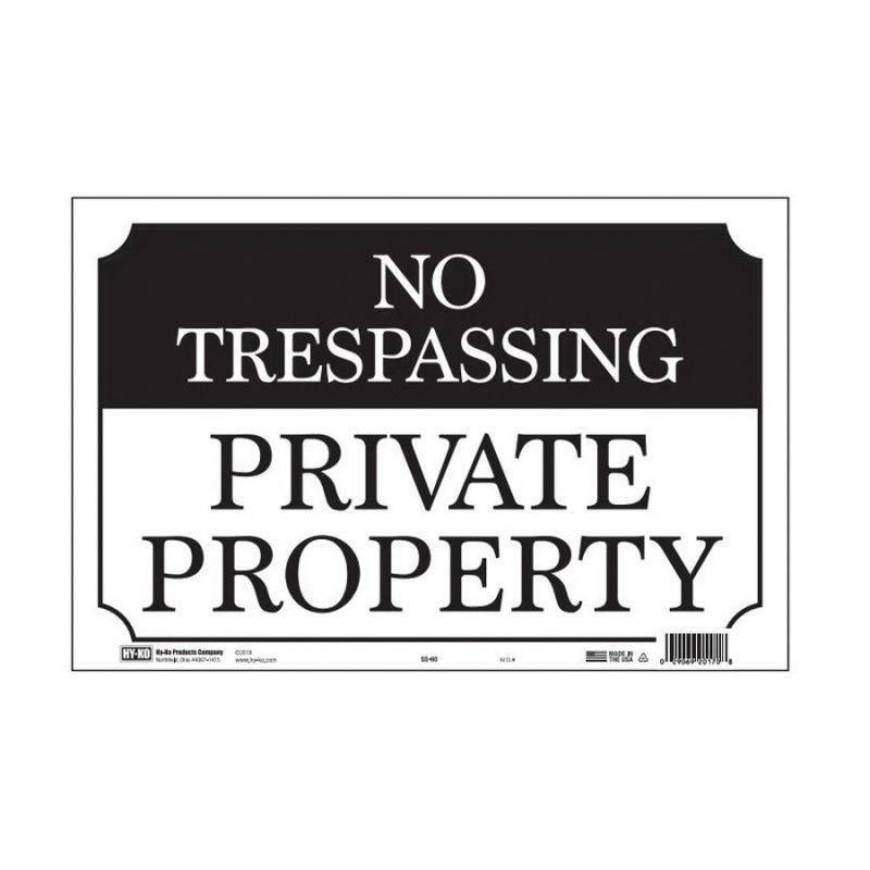 Hy-Ko SS-60 Property Sign, NO TRESPASSING PRIVATE PROPERTY, Black/White Legend, Black/White Background, Aluminum (Pack of 12)