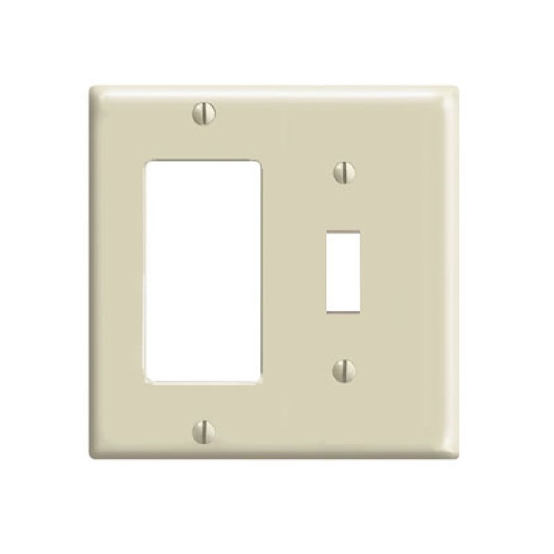 Leviton 80405-I Combination Wallplate, 4-1/2 in L, 4.56 in W, 2 -Gang, Thermoset Plastic, Ivory, Smooth Ivory