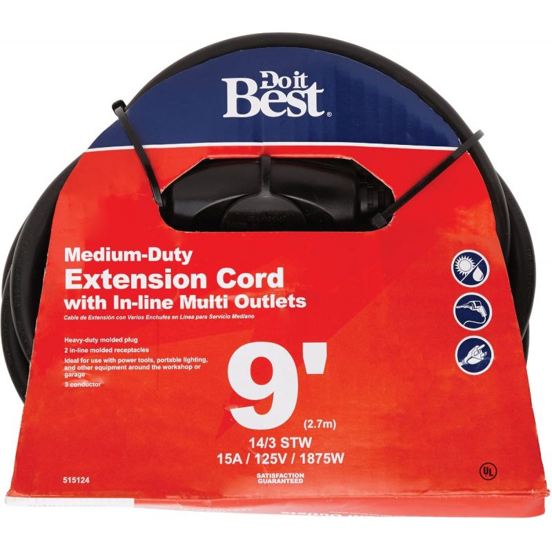 Do it Best 14/3 In-Line Multi Outlet Extension Cord Black, 15
