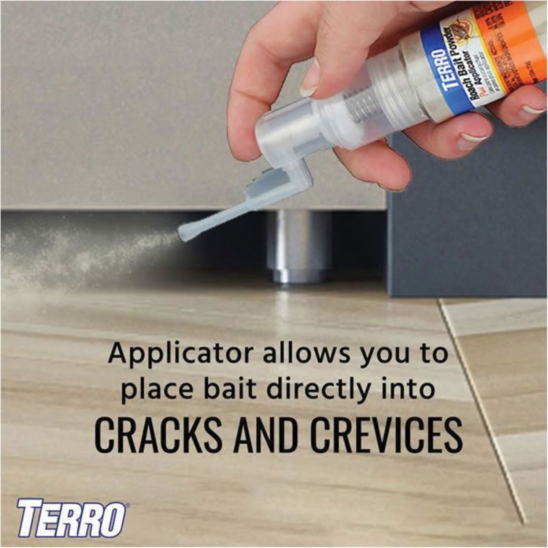 Terro T530 Roach Powder Plus Applicator, Powder, Squeeze Application, Indoor, Outdoor, 0.53 oz, Tube White To Off White