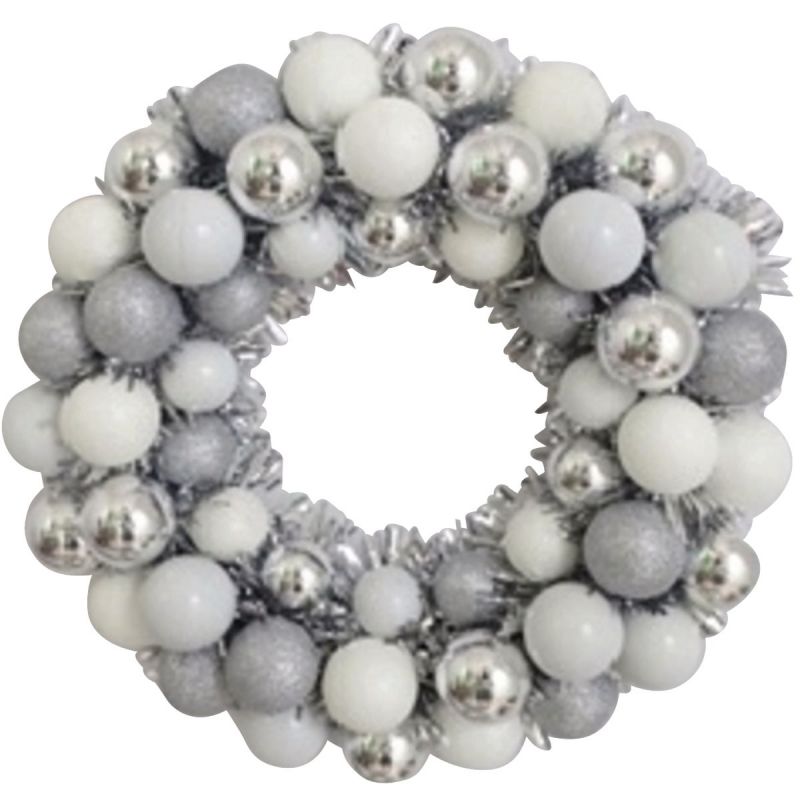 Youngcraft 16 In. Shatterproof Ornament Wreath Silver &amp; White (Pack of 6)
