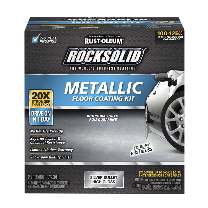 Rust-Oleum 286893 Floor Coating Kit, High-Gloss, Silver, Particulate Solid, 70 oz Silver