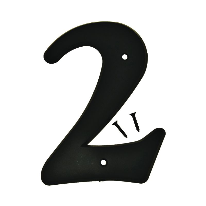 Hy-Ko 30200 Series 30202 House Number, Character: 2, 6 in H Character, Black Character, Plastic