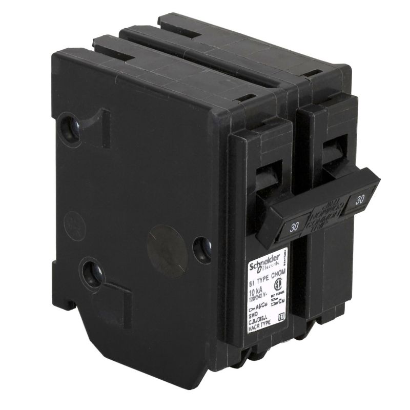 Square D Homeline CHOM230CP Circuit Breaker, Mini, Standard, 30 A, 2 -Pole, 120/240 VAC, Plug Mounting, Black Black