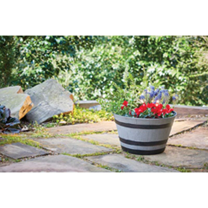 Southern Patio HDR-055488 Whiskey Barrel Planter, 22.24 in Dia, 13.04 in H, Round, Resin, Birchwood Gray 22-1/4 In, Birchwood Gray