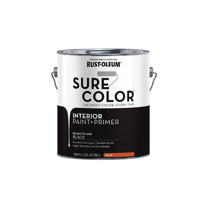 Rust-Oleum Sure Color 380216 Interior Wall Paint, Flat, Black, 1 gal, Can, 400 sq-ft Coverage Area Black