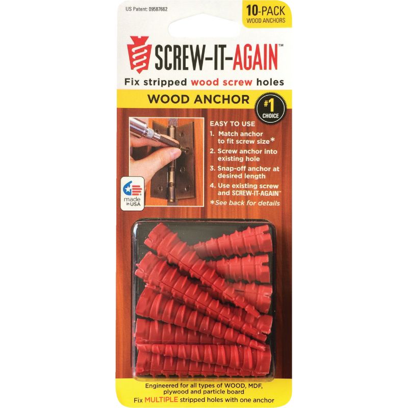 Screw-It-Again Wood Anchor #2 To #16 Thread, Red