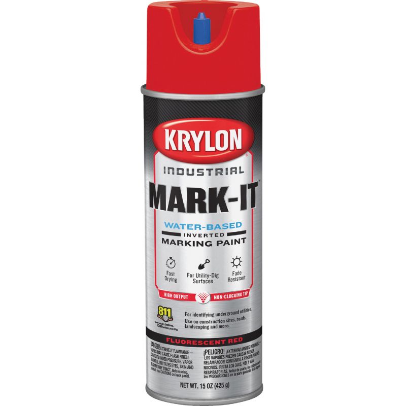 Krylon Mark-It Inverted Marking Spray Paint Fluorescent Safety Red, 15 Oz.