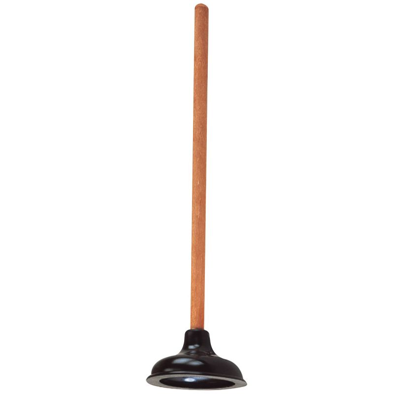 ProSource 8318-B Toilet Plunger Drain, 23-1/4 In OAL, 6 in Cup, Long Handle Black