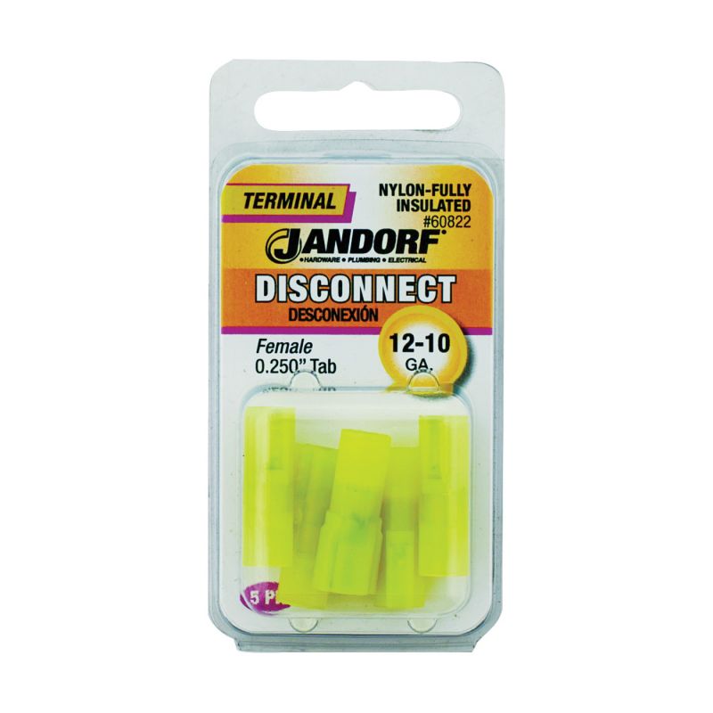 Jandorf 60822 Disconnect Terminal, 12 to 10 AWG Wire, Nylon Insulation, Copper Contact, Yellow Yellow