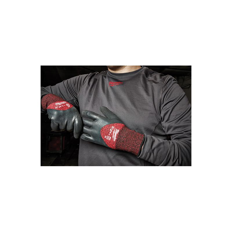 Milwaukee 48-22-8922B Breathable Insulated Winter Dipped Gloves, Men&#039;s, L, 4.09 in L, Elasticated Knit Cuff, Red L, Red