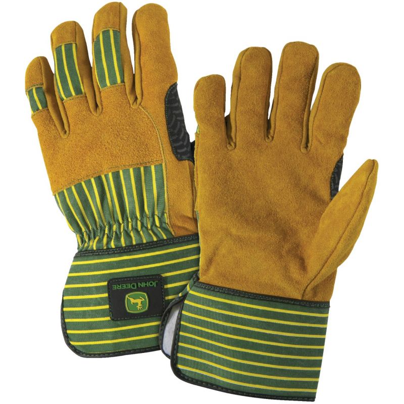 John Deere Leather Work Glove L, Green &amp; Brown