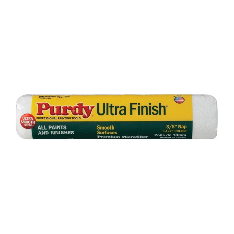 Purdy Ultra Finish 137678M92 Replacement Roller Cover, 3/8 in Thick Nap, 9-1/2 in L, Microfiber Cover, White White