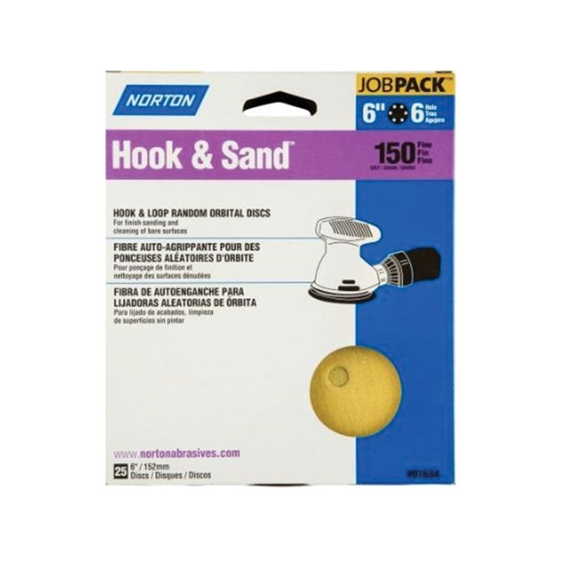 Norton Hook &amp; Sand Series 07660701634 Vacuum Disc, 6 in Dia, P150 Grit, Fine, Aluminum Oxide Abrasive, Paper Backing