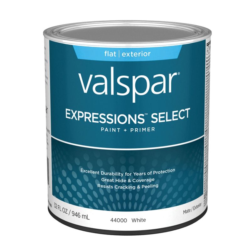 Valspar Expressions Select 4400 05 Latex Paint, Acrylic Base, Flat Sheen, White Base, 1 qt White Base