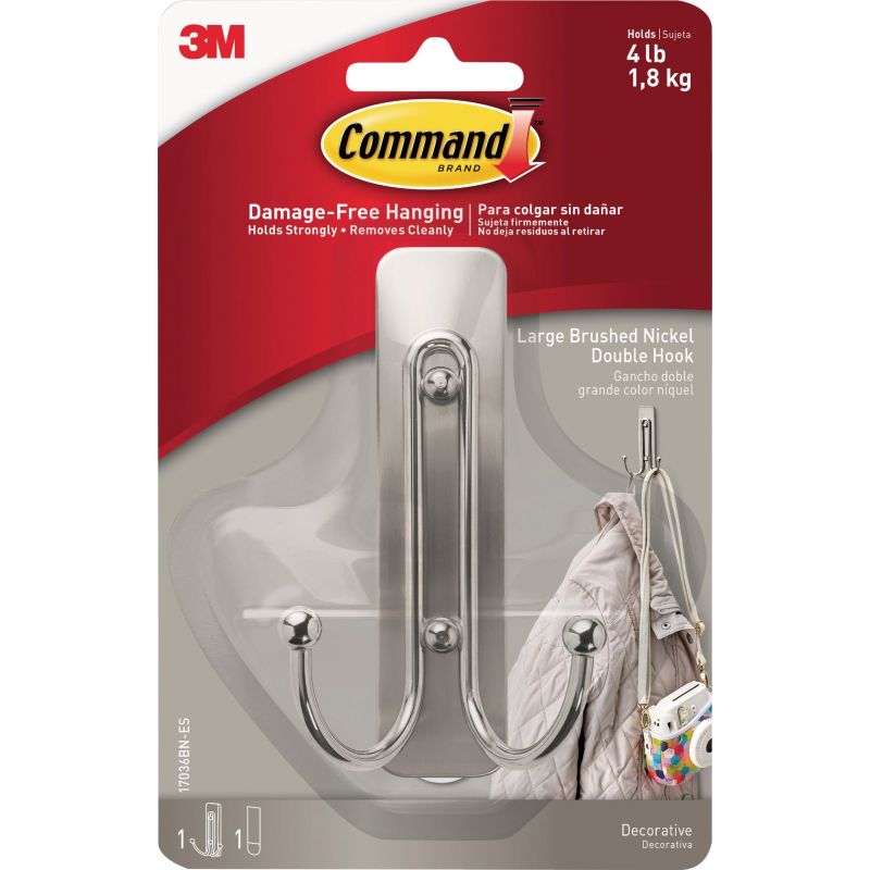 Command Double Adhesive Hook Brushed Nickel