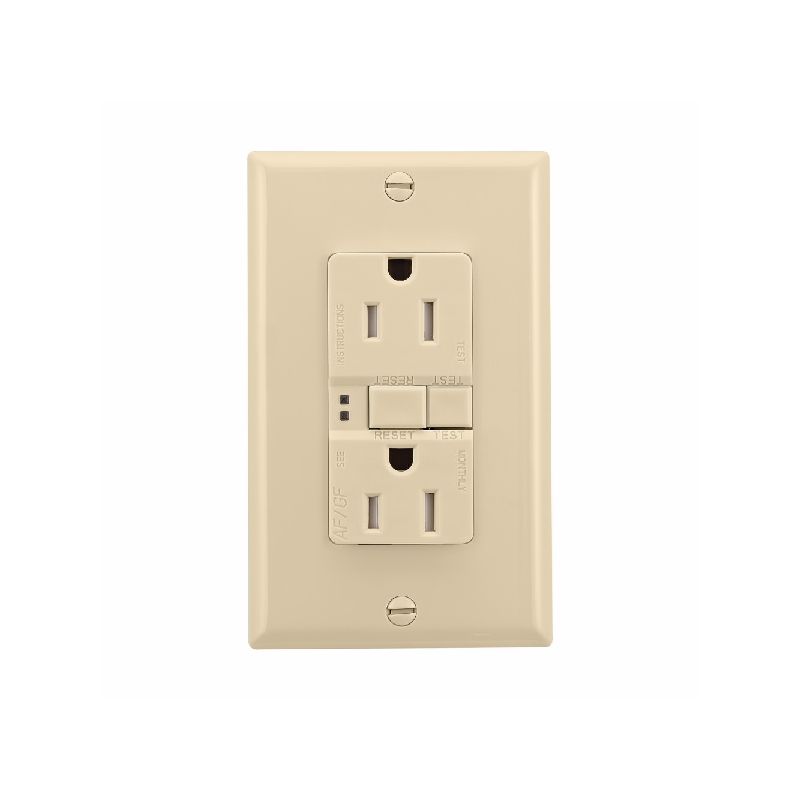 Eaton Wiring Devices TRAFGF15V-K-L Duplex Receptacle Wallplate, 2 -Pole, 15 A, 125 V, Back, Side Wiring, Ivory Ivory