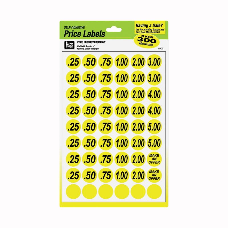 Hy-Ko 30103 Price Label, Black Legend, Yellow Background (Pack of 10)