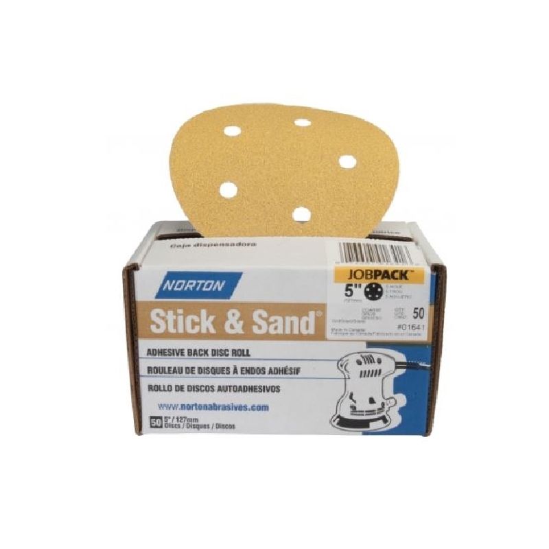 Norton Stick &amp; Sand Series 07660701646 Sanding Disc, 5 in Dia, Coated, 180 Grit, Fine, Aluminum Oxide Abrasive