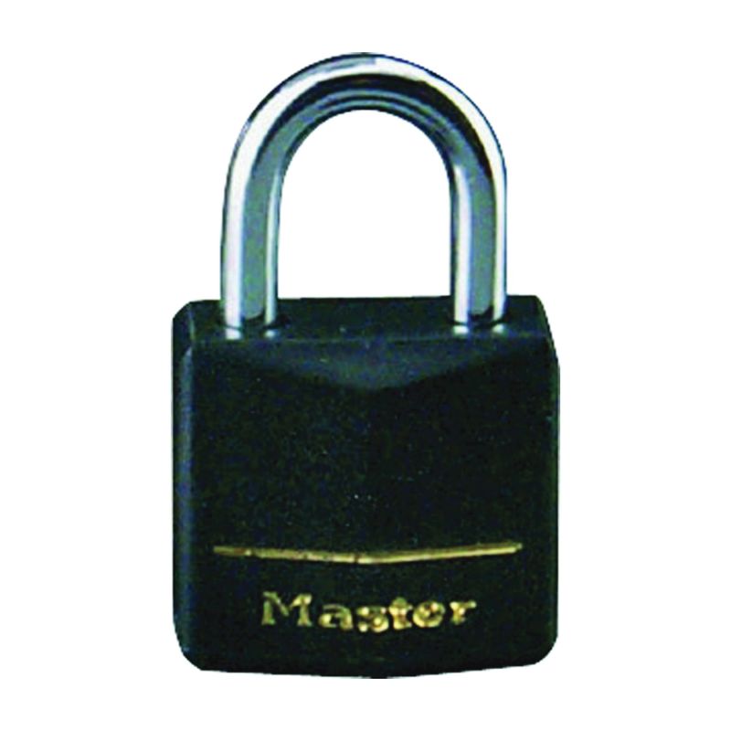 Master Lock 141T Padlock, Keyed Alike Key, 1/4 in Dia Shackle, Steel Shackle, Brass Body, 1-9/16 in W Body Black