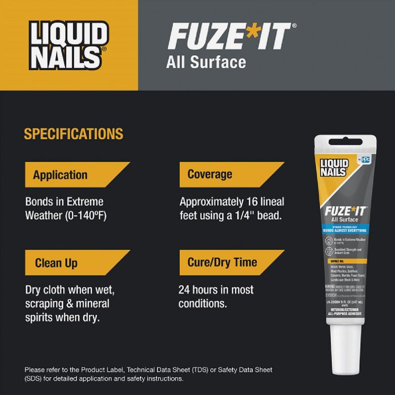 Liquid Nails Fuze-It All Surface Construction Adhesive White, 5 Oz.
