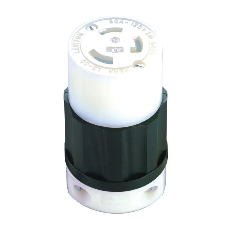 Leviton 165-02613-000 Electrical Connector, 2 -Pole, 30 A, 125 V, NEMA: NEMA L5-30R, Black/White Black/White