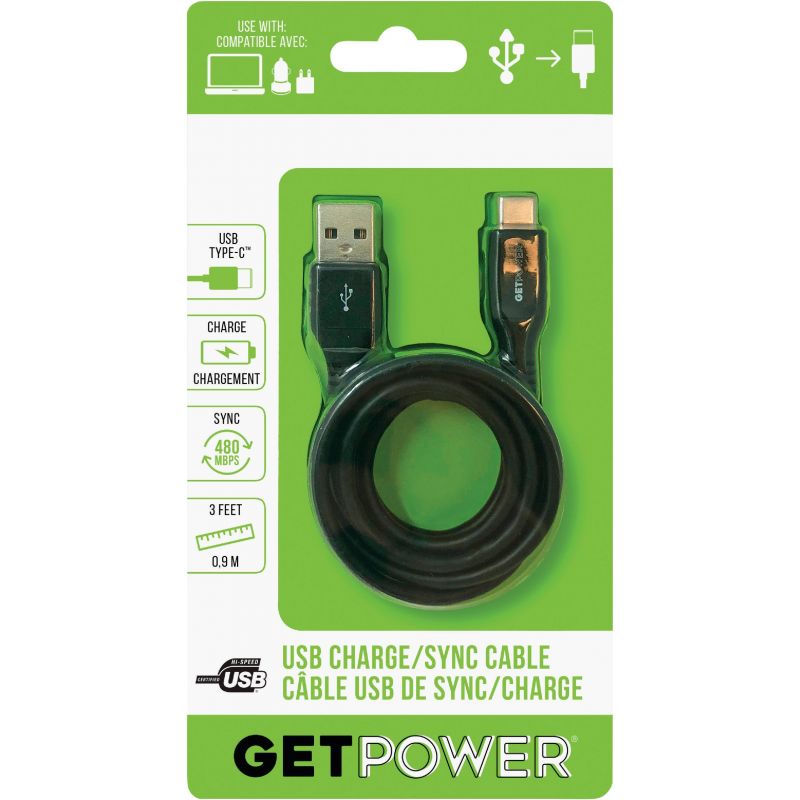 GetPower USB-C Charging &amp; Sync Cable Black