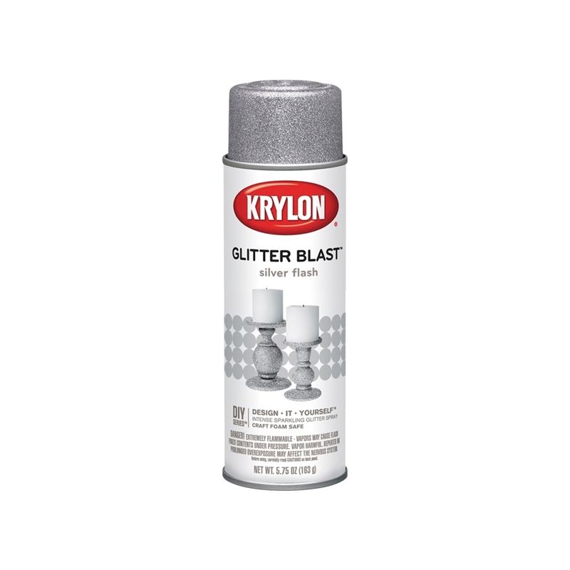 Krylon K03802A00 Craft Spray Paint, Glitter, Silver Flash, 5.75 oz, Can Silver Flash