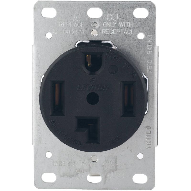 Leviton 4-Wire Dryer Power Outlet Black, 30A