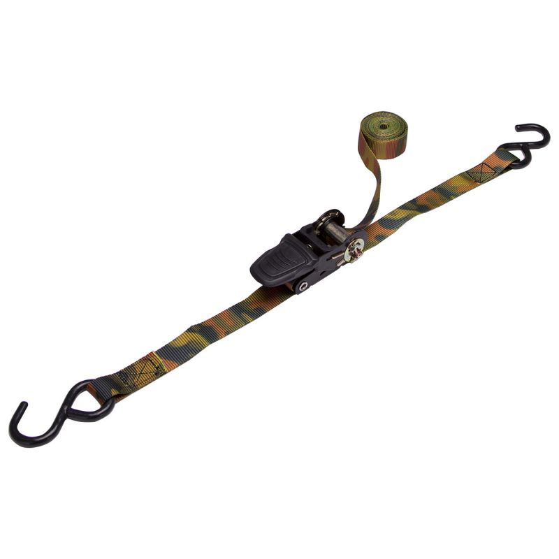 ProSource FH64052-CAMO Tie-Down, 4-Pk, 1 in W, 10 ft L, Polyester Webbing, Metal Ratchet, Camouflage, 400 lb Camouflage