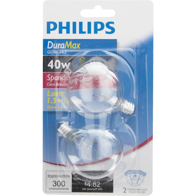 Philips DuraMax Candelabra G16.5 Globe Light Bulb