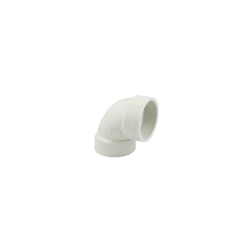 Canplas 192251L Sanitary Pipe Elbow, 1-1/2 in, Hub, 90 deg Angle, PVC, White White