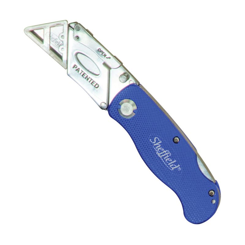 Sheffield 12113 Utility Knife, 2-1/2 in L Blade, Stainless Steel Blade, Textured Handle, Blue Handle 2-1/2 In