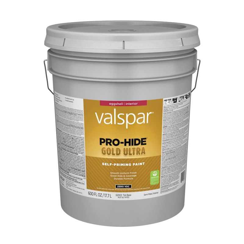 Valspar Pro-Hide Gold Ultra 6200 08 Latex Paint, Acrylic Base, Eggshell Sheen, Tint White, 5 gal Tint White