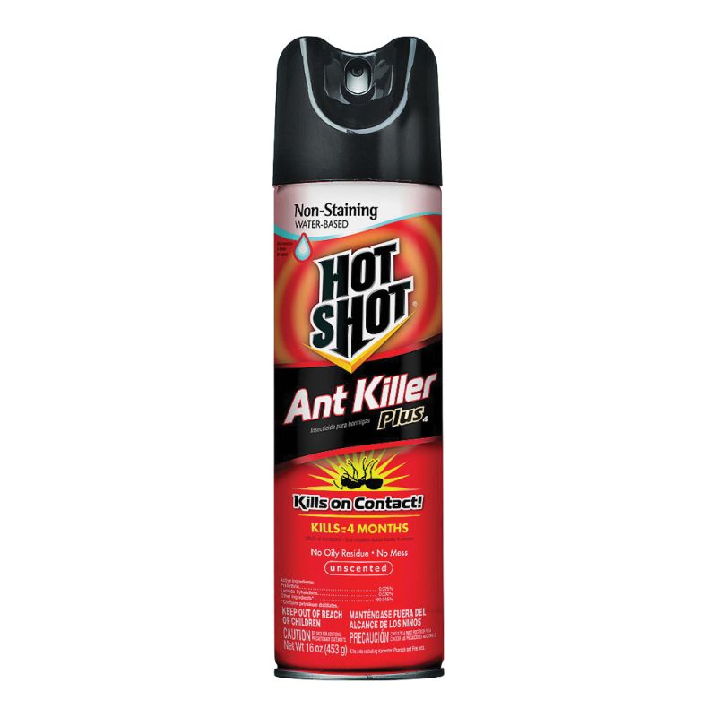 Hot Shot 4480-9 Ant Killer Plus, Liquid, Spray Application, 16 oz, Aerosol Can Light Yellow